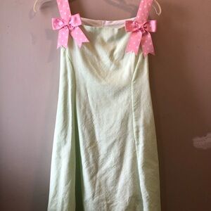 Green Dress with Pink Polka Dot Bows